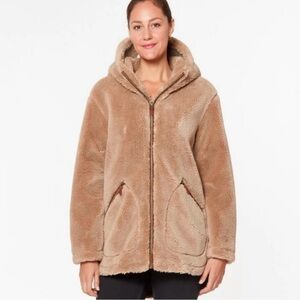 Koolaburra by Ugg Tan Sherpa Faux Fur Full Zip‎ Suede Trim Teddy Jacket Coat